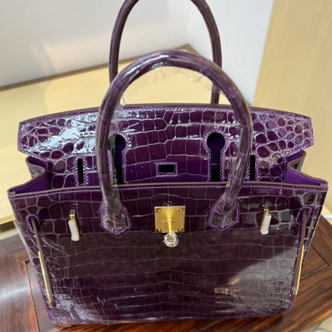 Bagsaaa H**me5 Birkin 30 Purple Birkin Crocodile