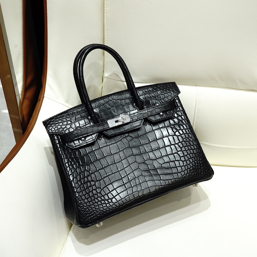 Bagsaaa H**me5 Birkin 30 Matte Black Crocodile