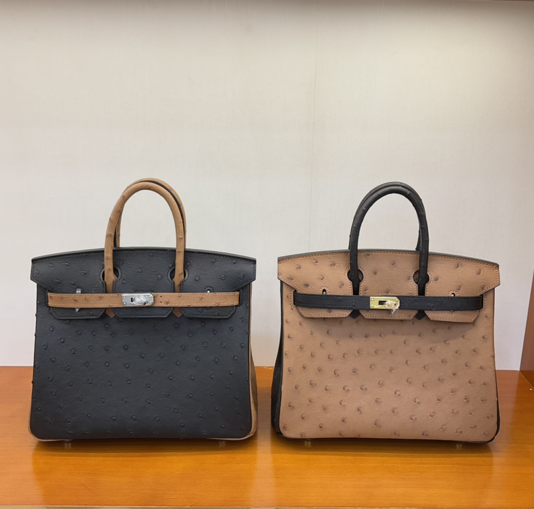 Bagsaaa H**me5 Birkin 25 Ostrich Leather Brown and Black