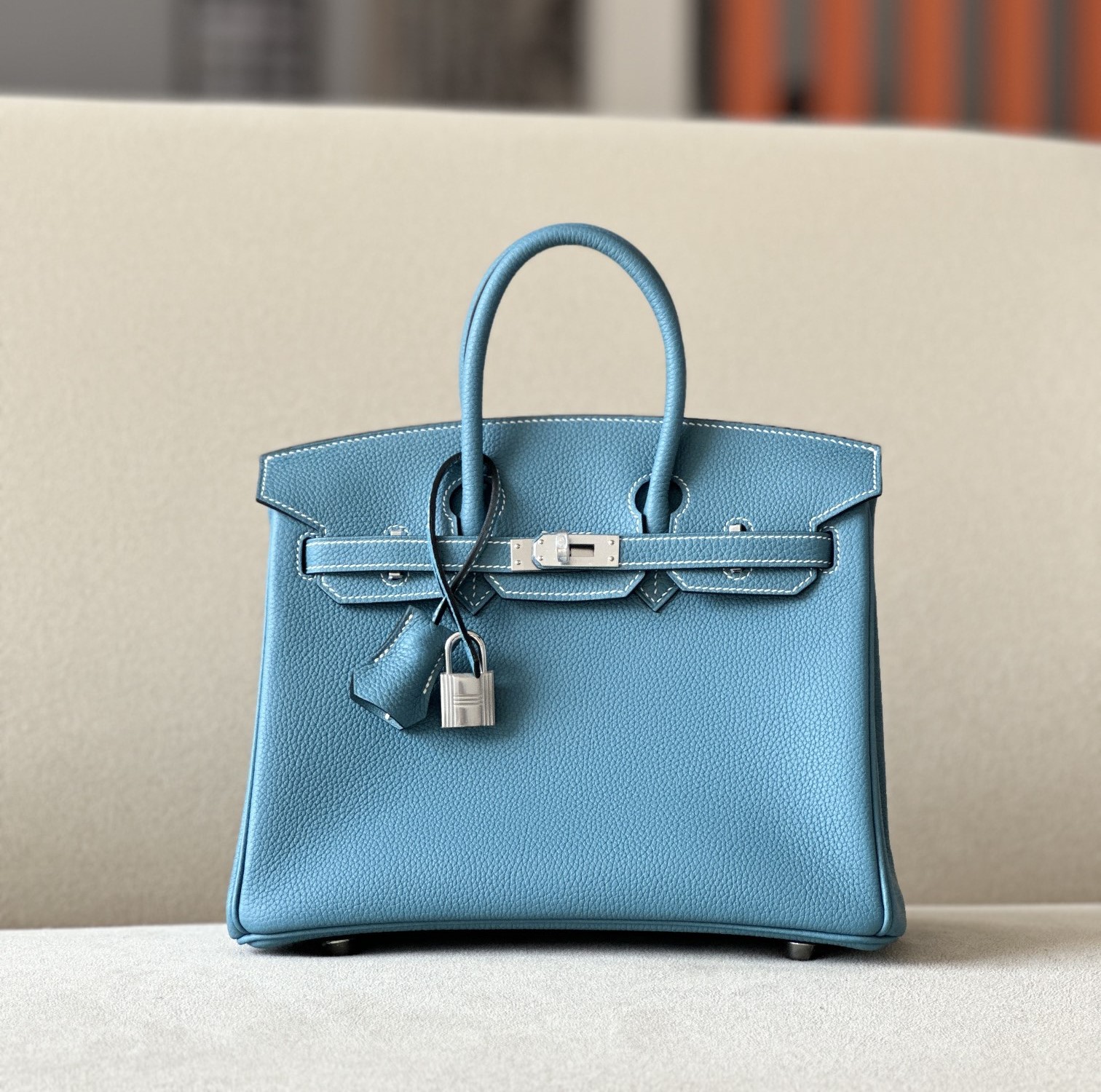 Bagsaaa H**me5 Birkin 25 in Togo Leather with Silver Hardware Blue