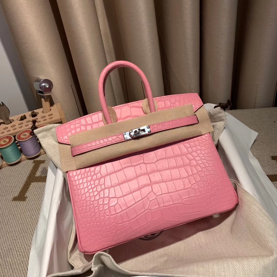 Bagsaaa H**me5 Birkin 25 Matte Pink Crocodile