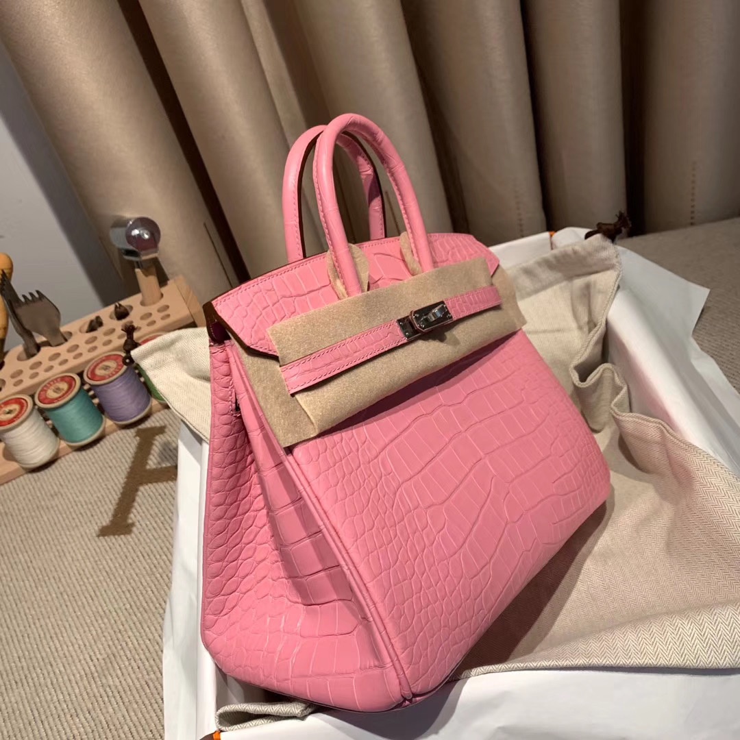 Bagsaaa H**me5 Birkin 25 Matte Pink Crocodile