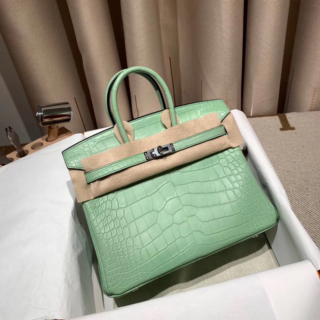 Bagsaaa H**me5 Birkin 25 Matte Green Crocodile