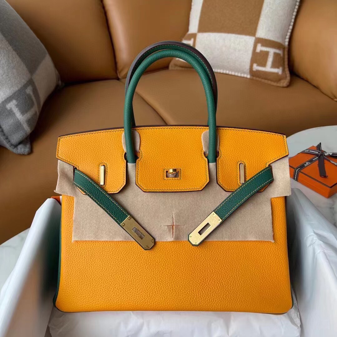 Bagsaaa H**me5 Birkin 30 in Togo Leather Yellow and Green