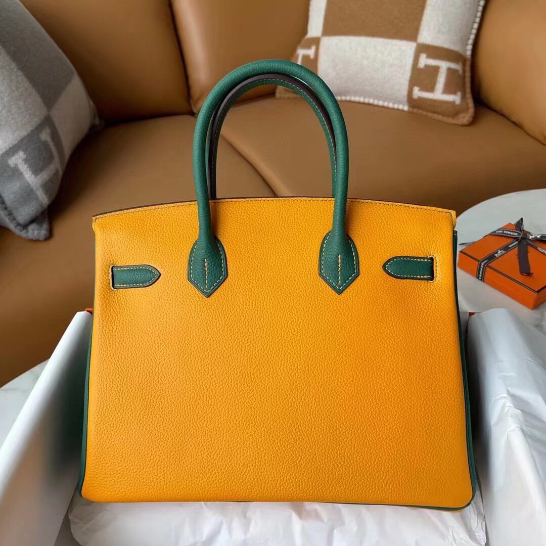Bagsaaa H**me5 Birkin 30 in Togo Leather Yellow and Green