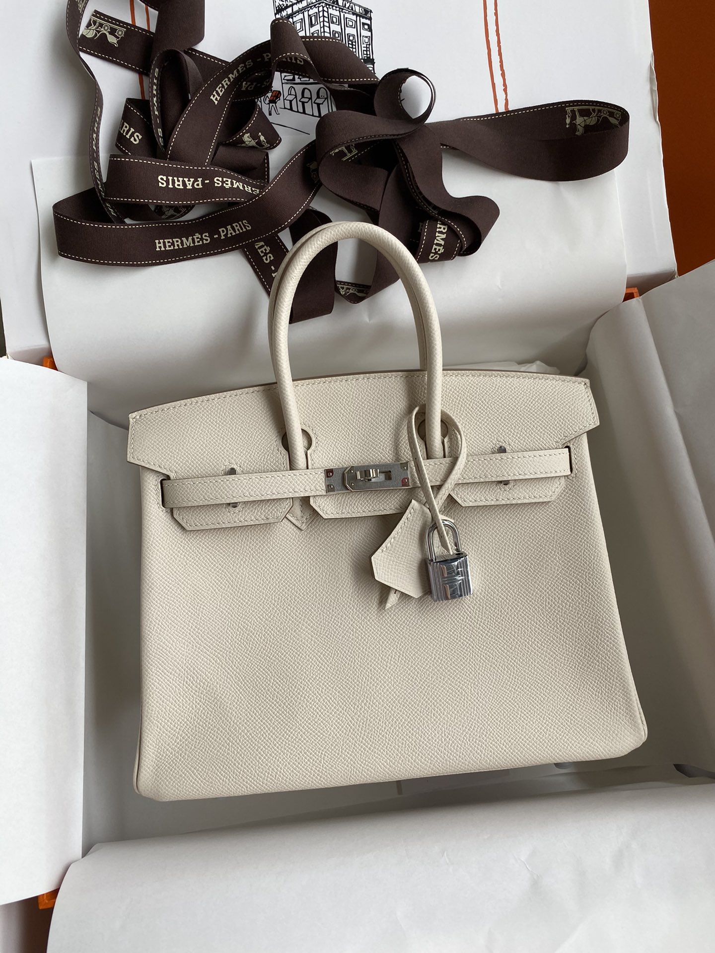 Bagsaaa H**me5 Birkin 25 Epsom Leather Off White