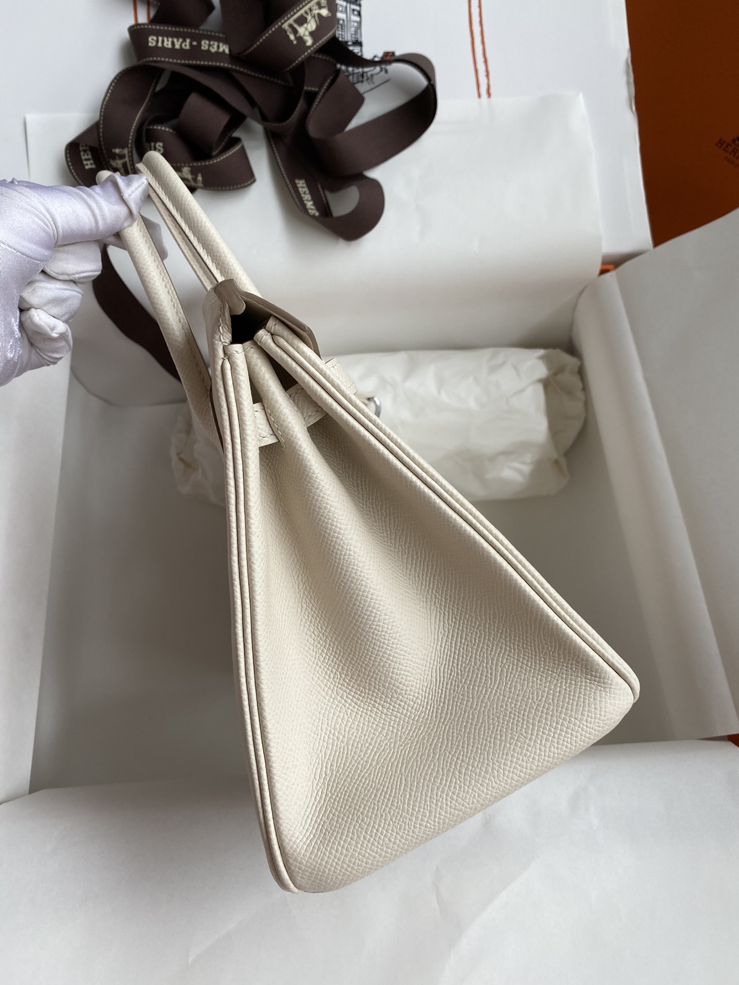 Bagsaaa H**me5 Birkin 25 Epsom Leather Off White
