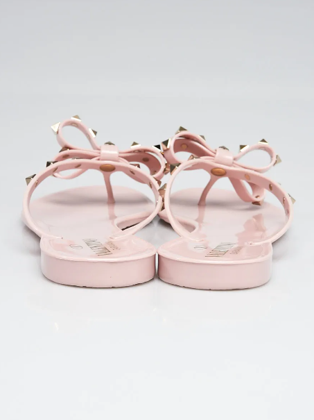 Bagsaaa Va1e*ntin0 Pink Bow Rockstud Thong Sandals