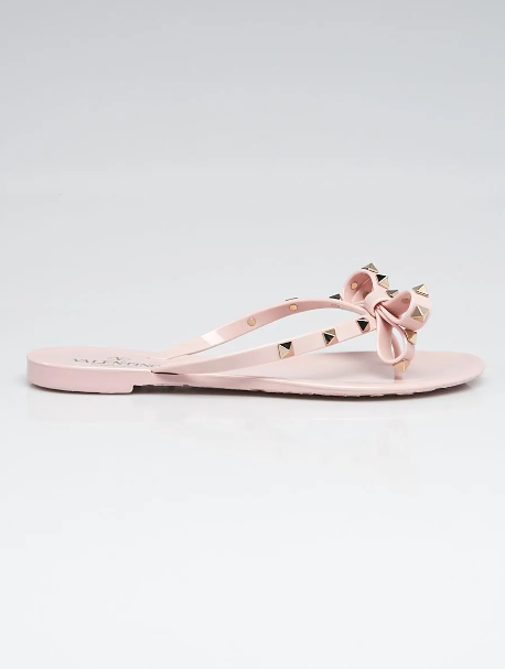 Bagsaaa Va1e*ntin0 Pink Bow Rockstud Thong Sandals