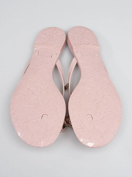 Bagsaaa Va1e*ntin0 Pink Bow Rockstud Thong Sandals