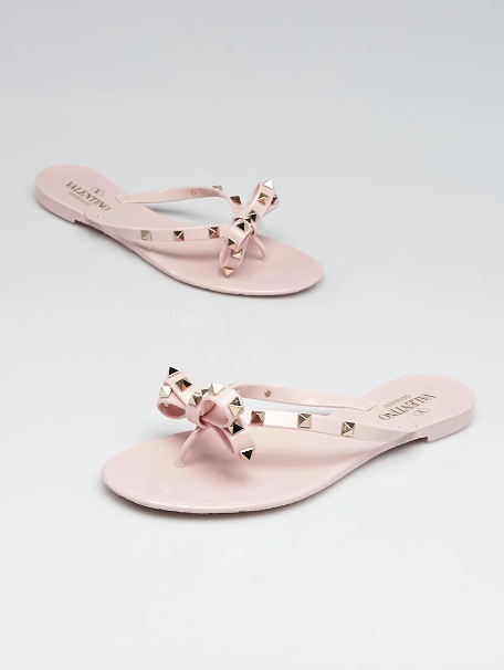 Bagsaaa Va1e*ntin0 Pink Bow Rockstud Thong Sandals