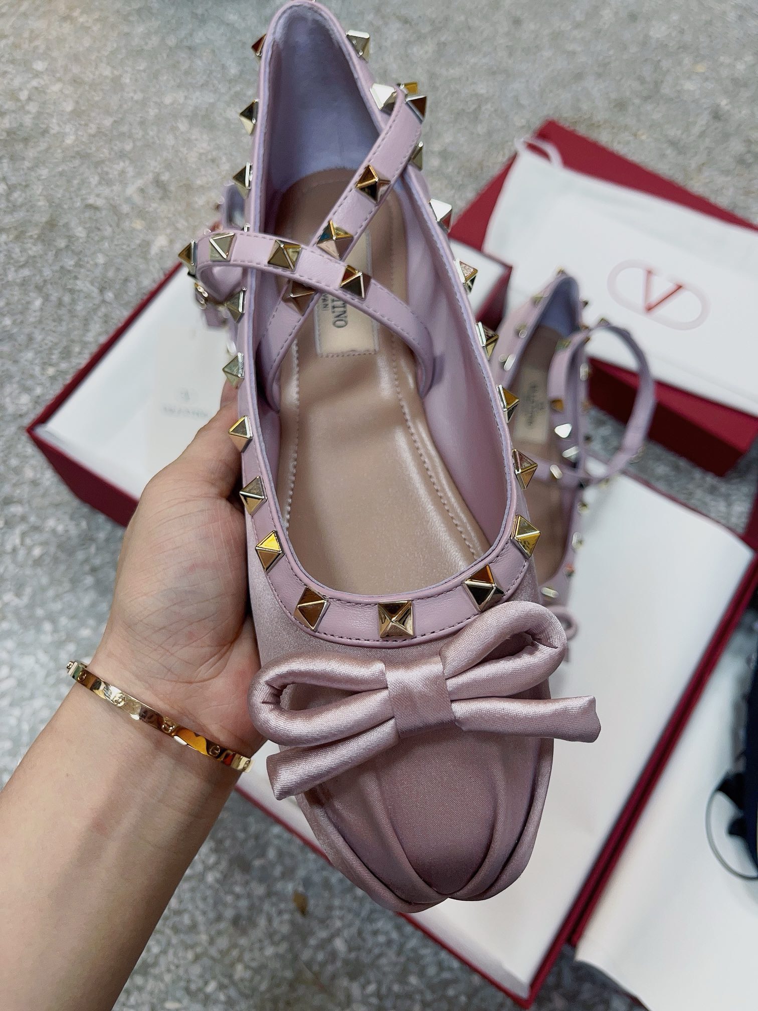 Bagsaaa Va1e*ntin0 Garavani Silk Rockstud Ballet Flats Purple