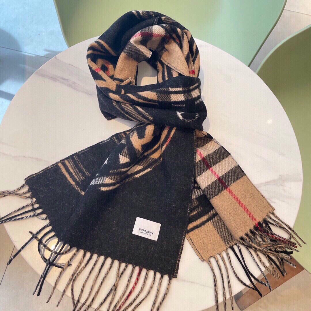 Bagsaaa Bv*b*rry Plaid Cashmere Fringed Scarf Beige 30*168cm