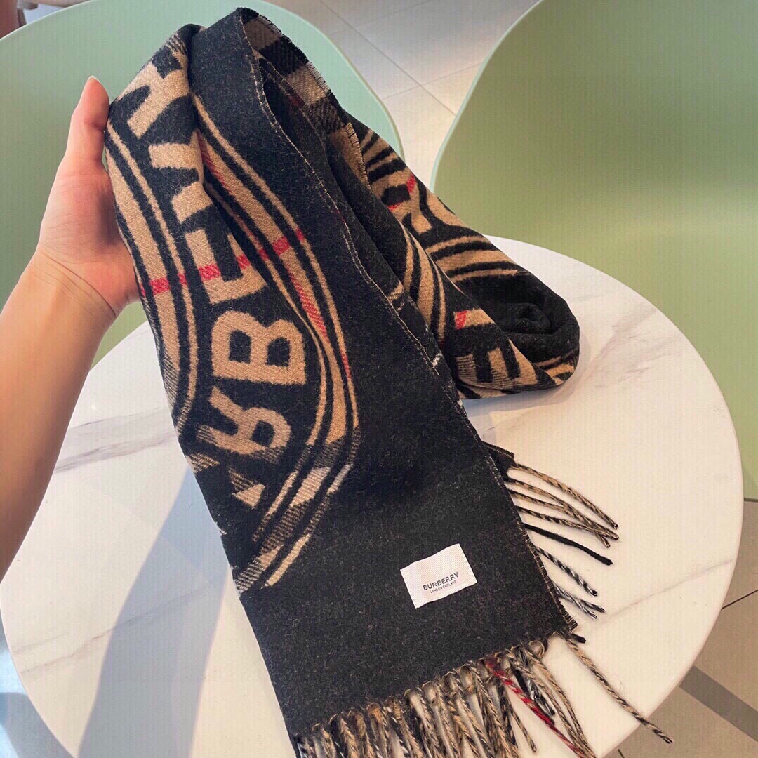 Bagsaaa Bv*b*rry Plaid Cashmere Fringed Scarf Beige 30*168cm