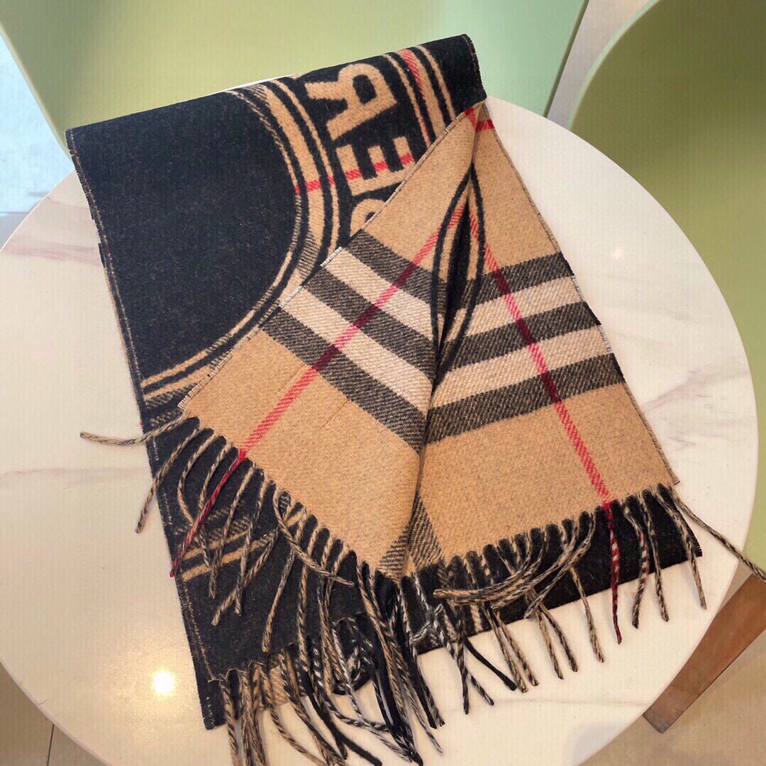 Bagsaaa Bv*b*rry Plaid Cashmere Fringed Scarf Beige 30*168cm