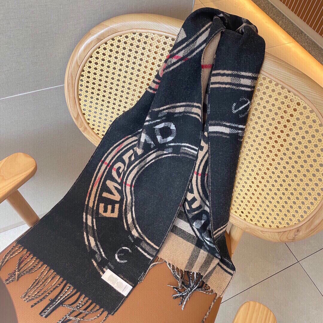Bagsaaa Bv*b*rry Plaid Cashmere Fringed Scarf Beige 30*168cm