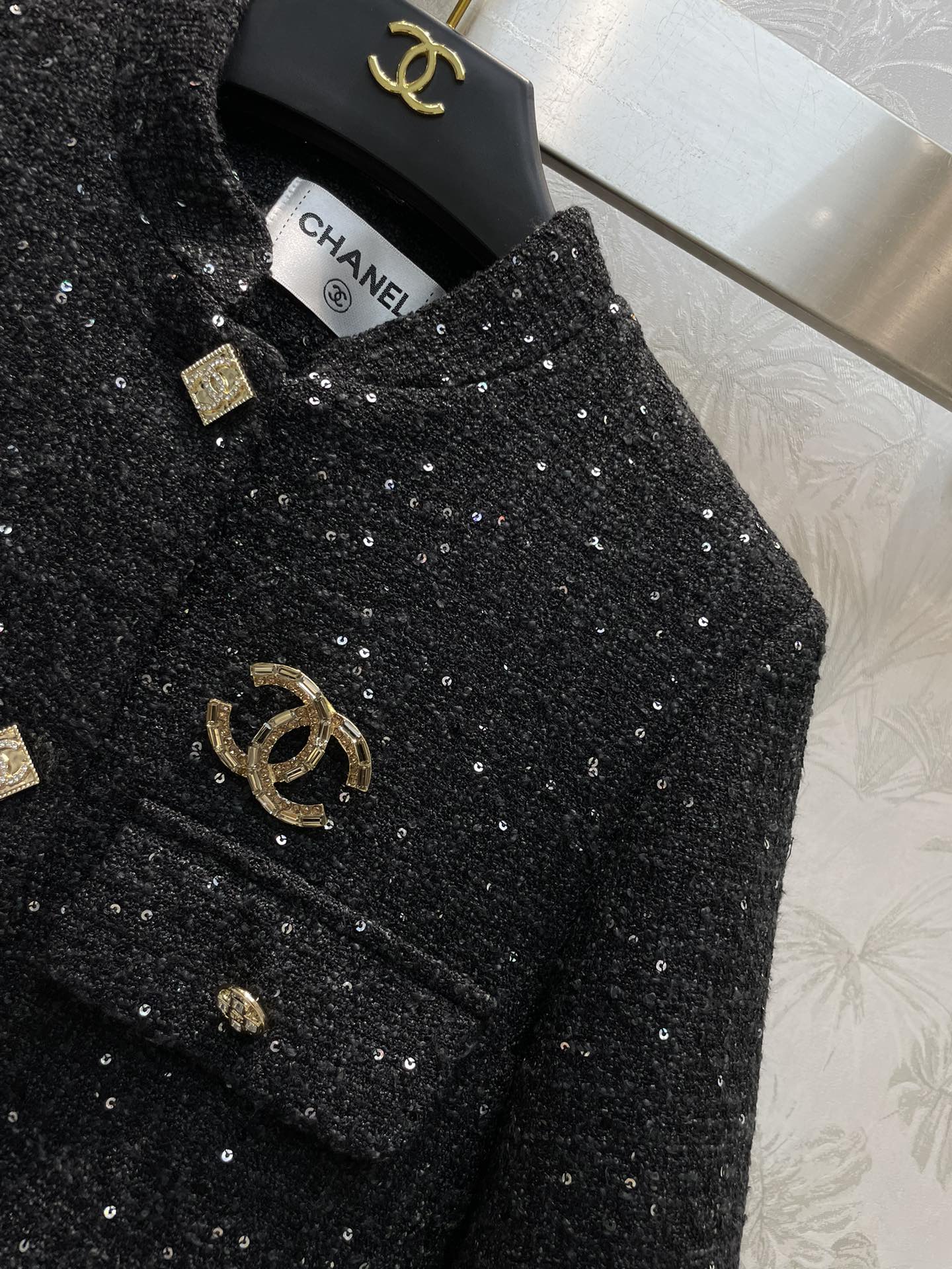 Bagsaaa Ch**el Tweed Black Jacket CC Logo