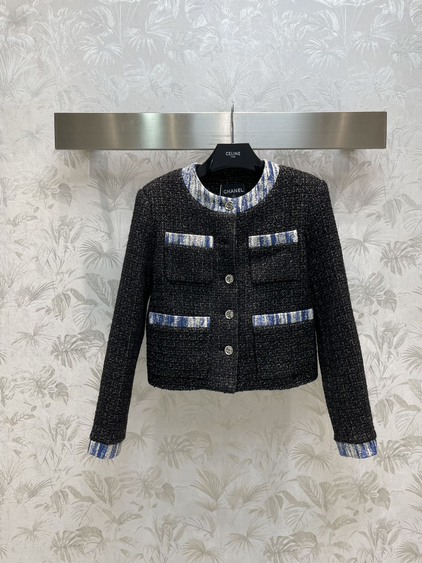Bagsaaa Ch**el Tweed Black Jacket 4 pockets
