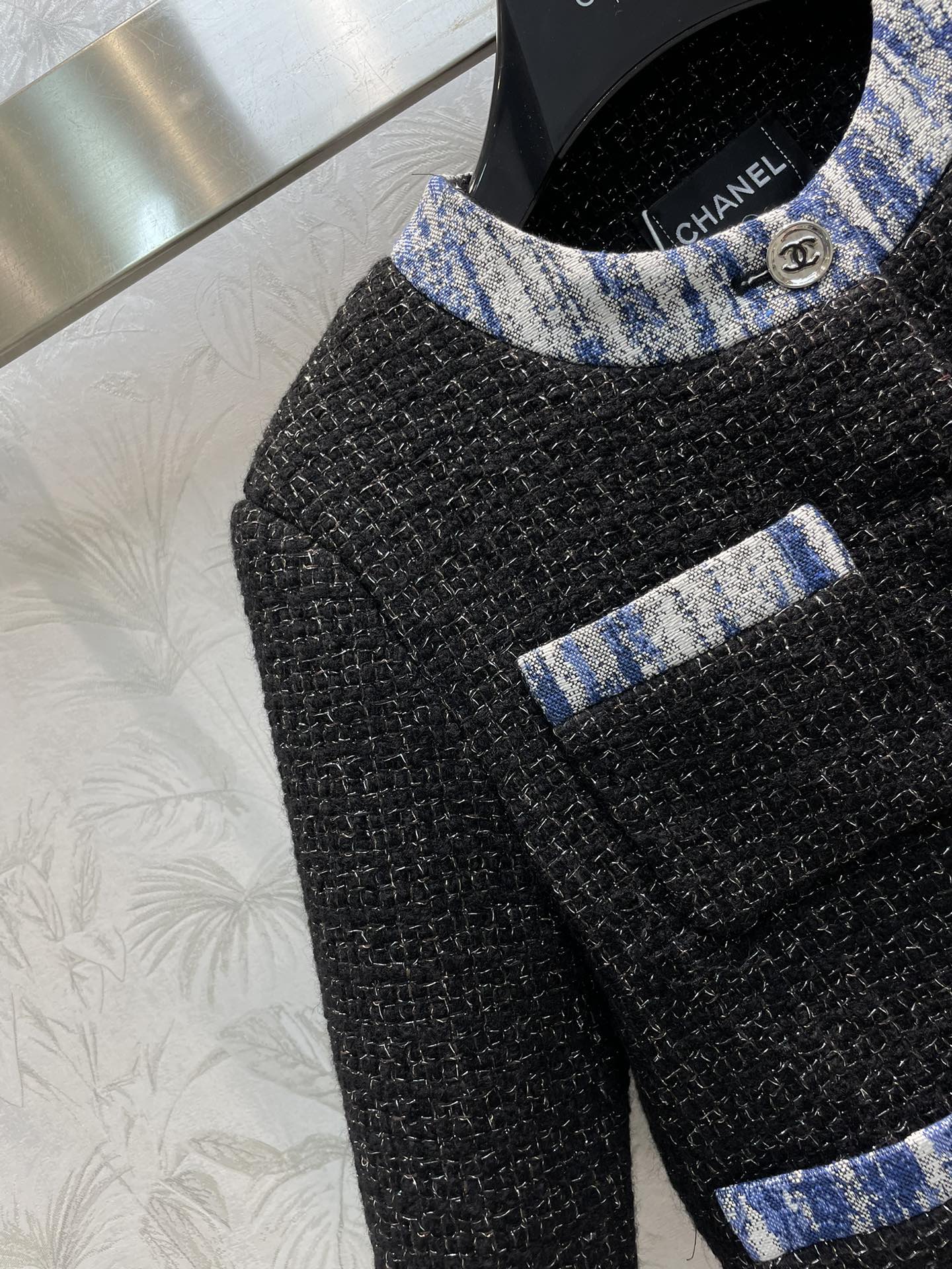 Bagsaaa Ch**el Tweed Black Jacket 4 pockets