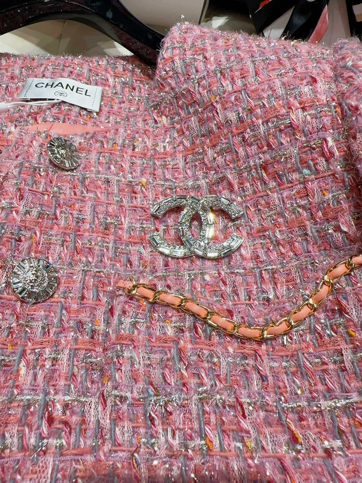 Bagsaaa Ch**el Tweed Pink Jacket CC Silver Logo Hardware