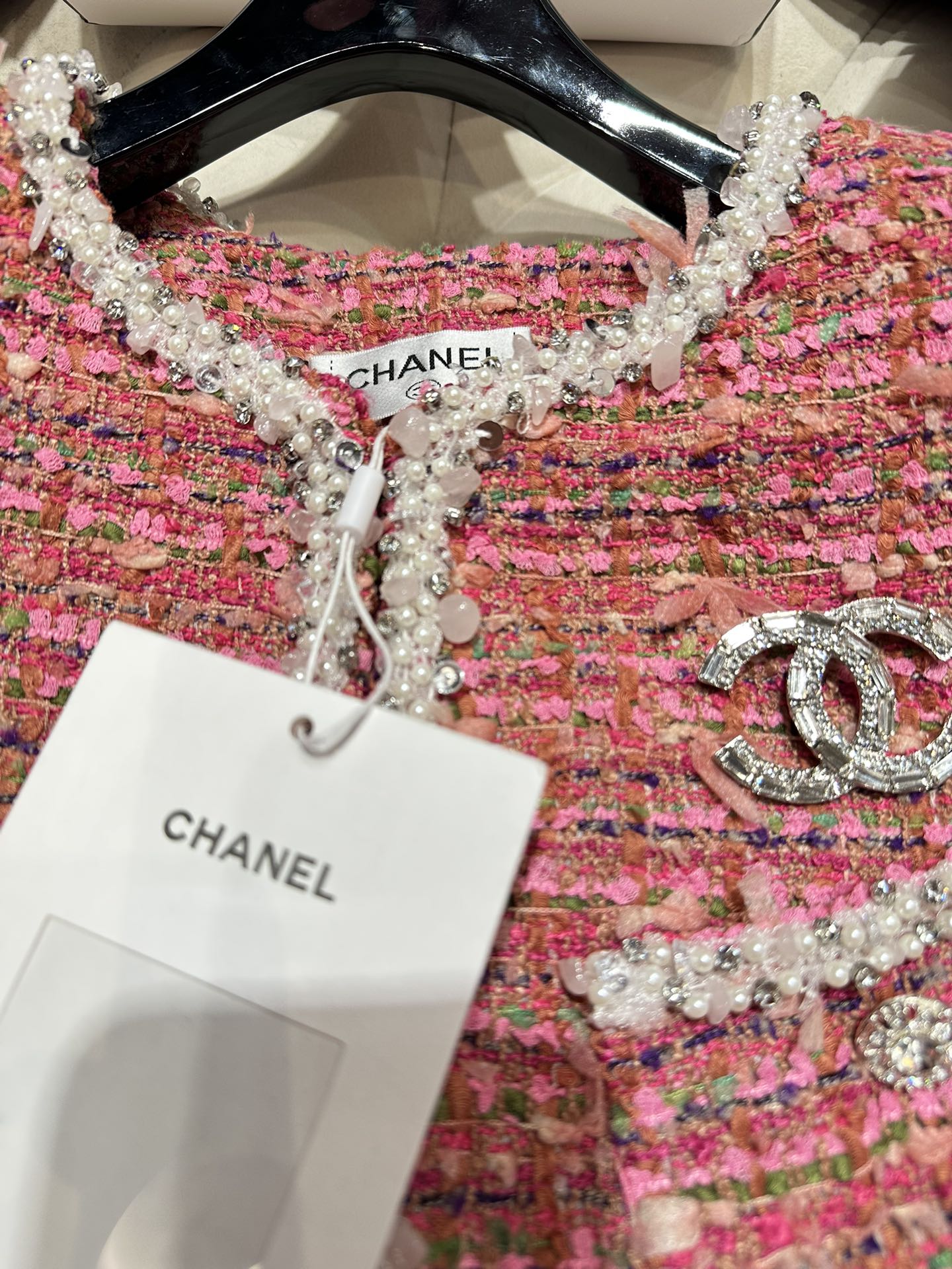Bagsaaa Ch**el Tweed Pink Jacket Pearl Line