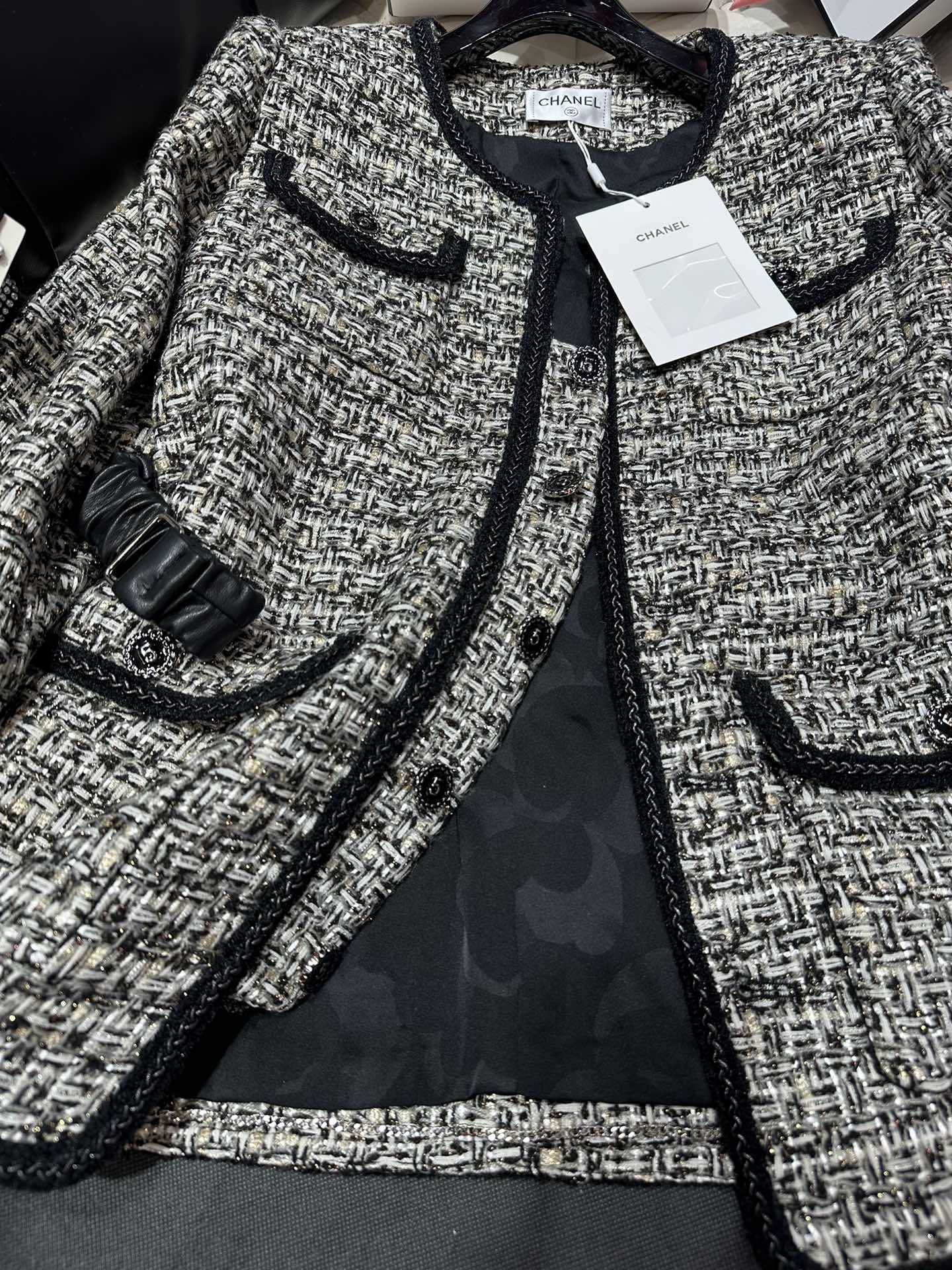 Bagsaaa Ch**el Tweed Black Long Jacket With belt