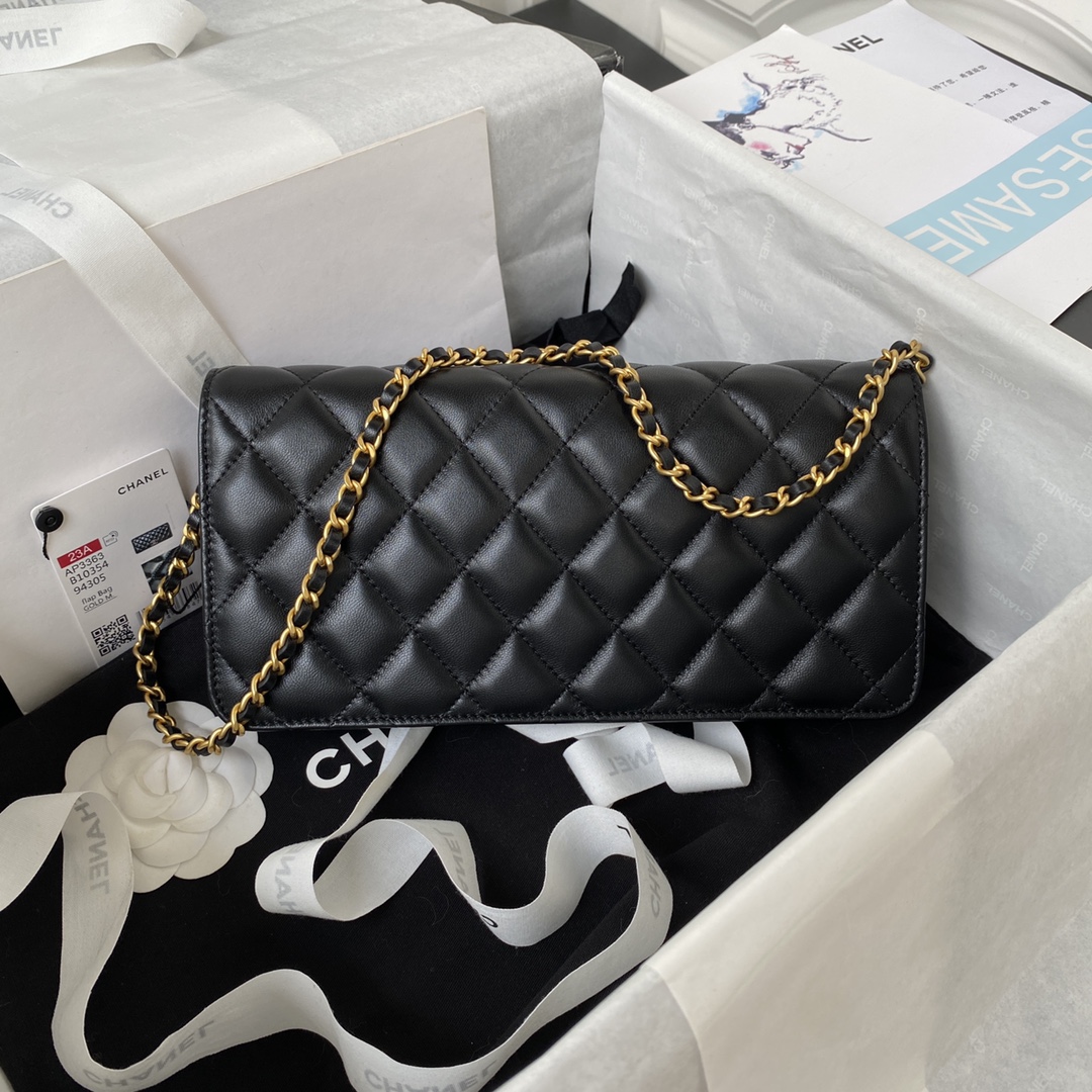 Bagsaaa Ch**el Chain Long Black Bag - 13×17.5×4cm