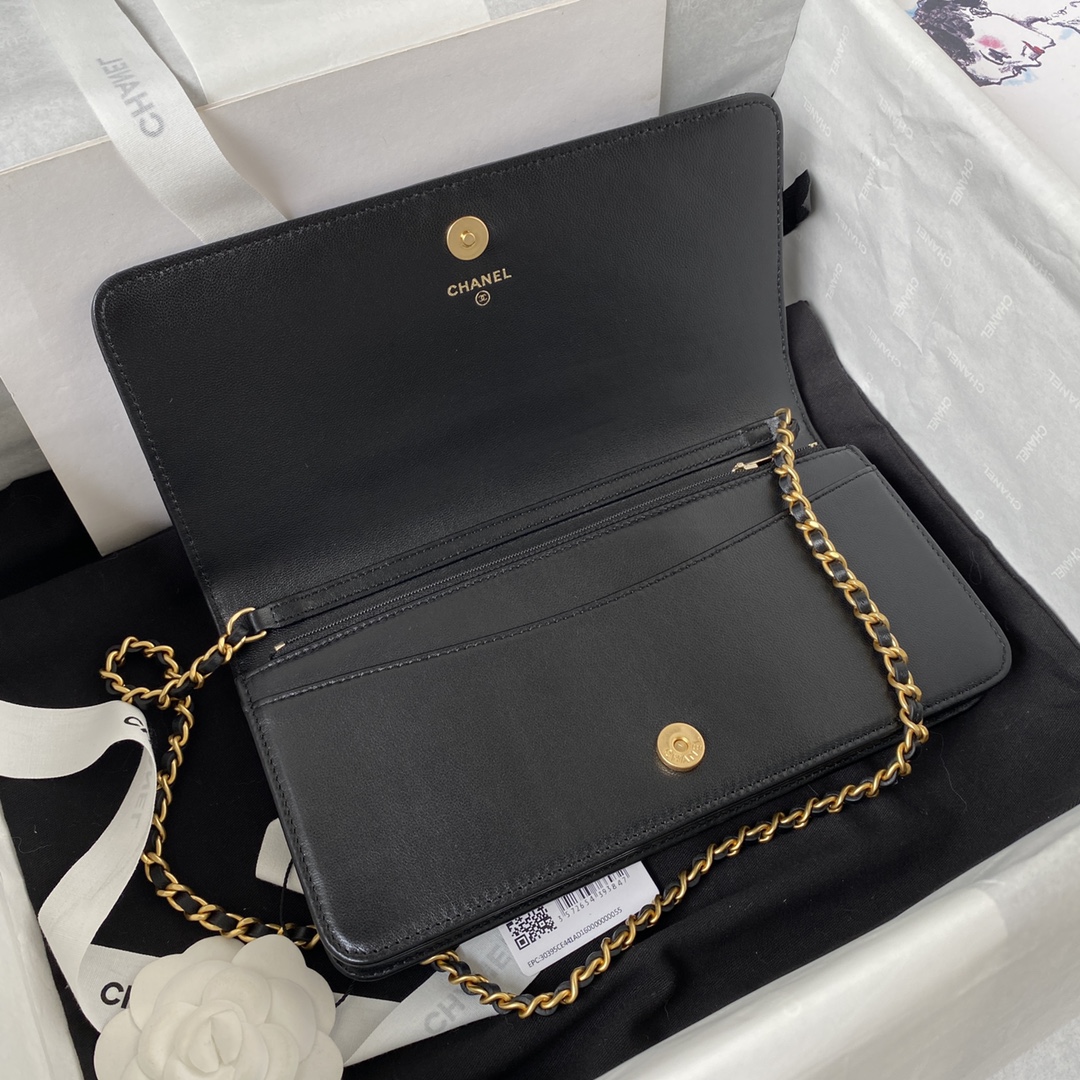 Bagsaaa Ch**el Chain Long Black Bag - 13×17.5×4cm