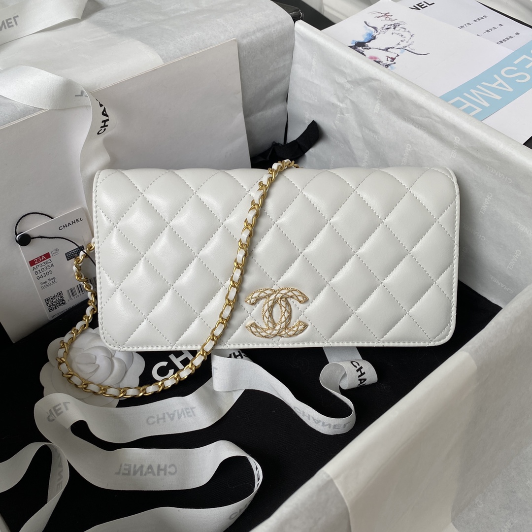 Bagsaaa Ch**el Chain Long White Bag - 13×17.5×4cm