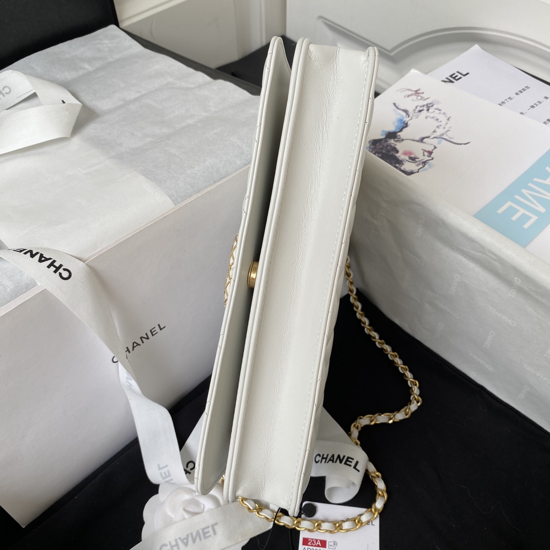 Bagsaaa Ch**el Chain Long White Bag - 13×17.5×4cm