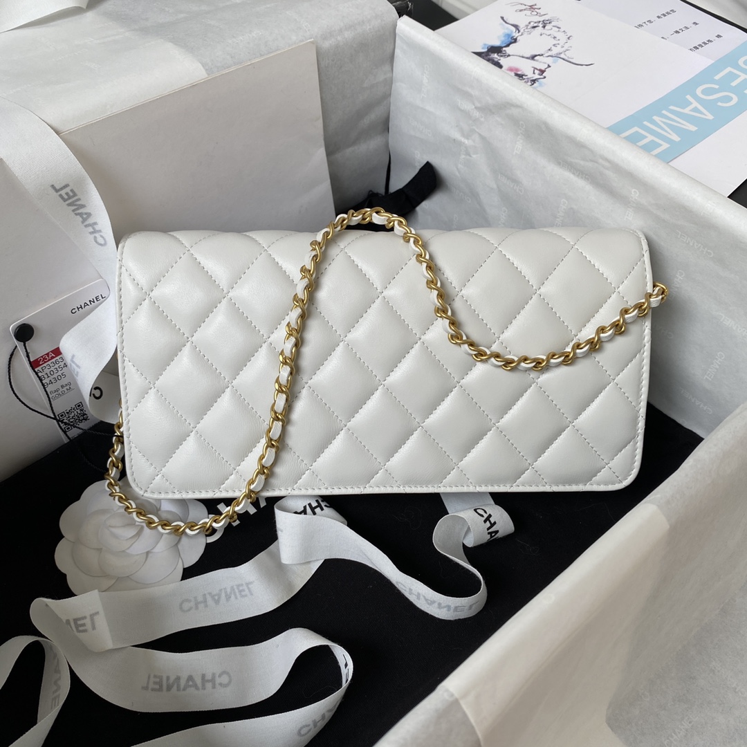 Bagsaaa Ch**el Chain Long White Bag - 13×17.5×4cm