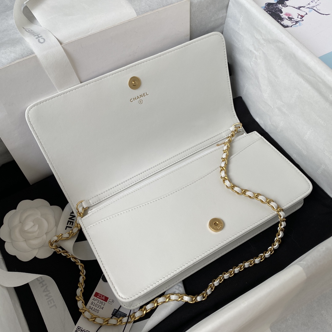 Bagsaaa Ch**el Chain Long White Bag - 13×17.5×4cm