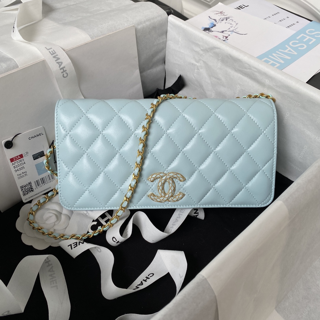 Bagsaaa Ch**el Chain Long Blue Bag - 13×17.5×4cm