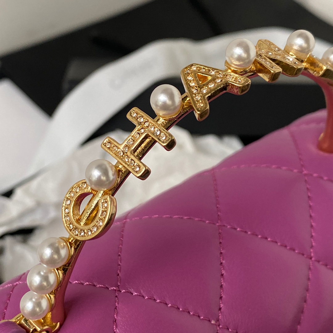 Bagsaaa Ch**el Clutch With Chain Lambskin, Imitation Pearls Purple