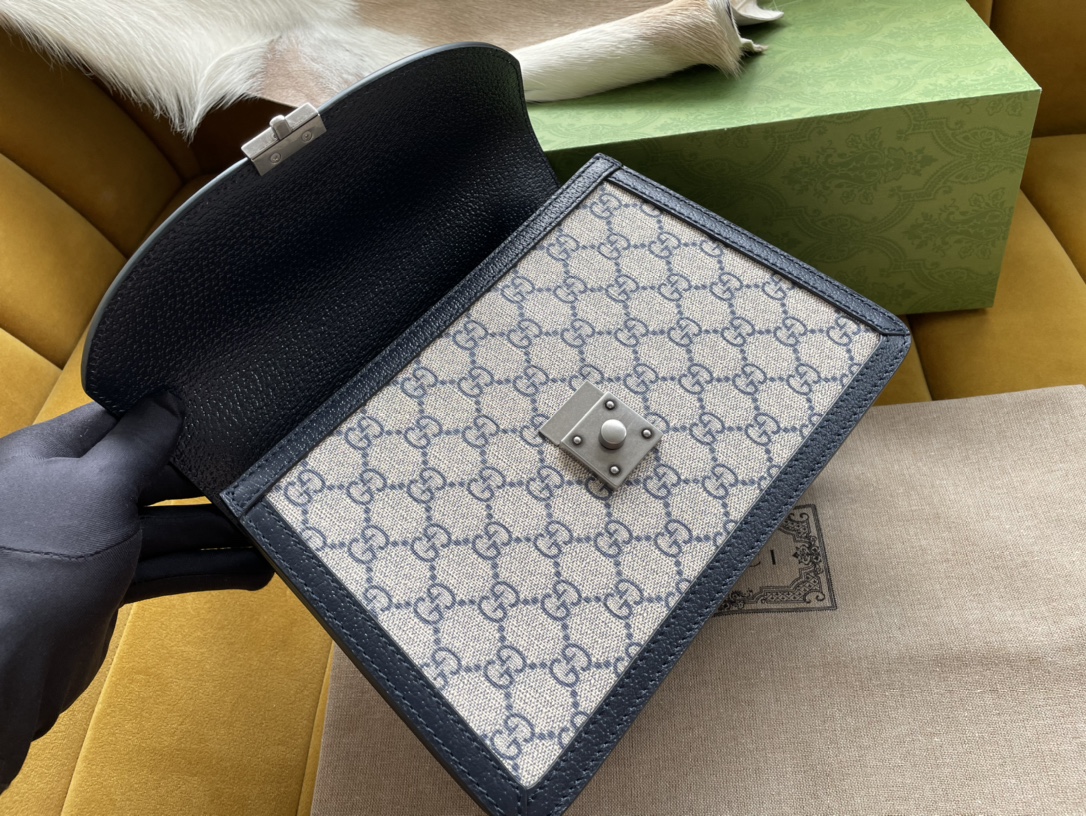 Bagsaaa Ophidia GG small top handle bag blue and beige - 25/17.5/7cm