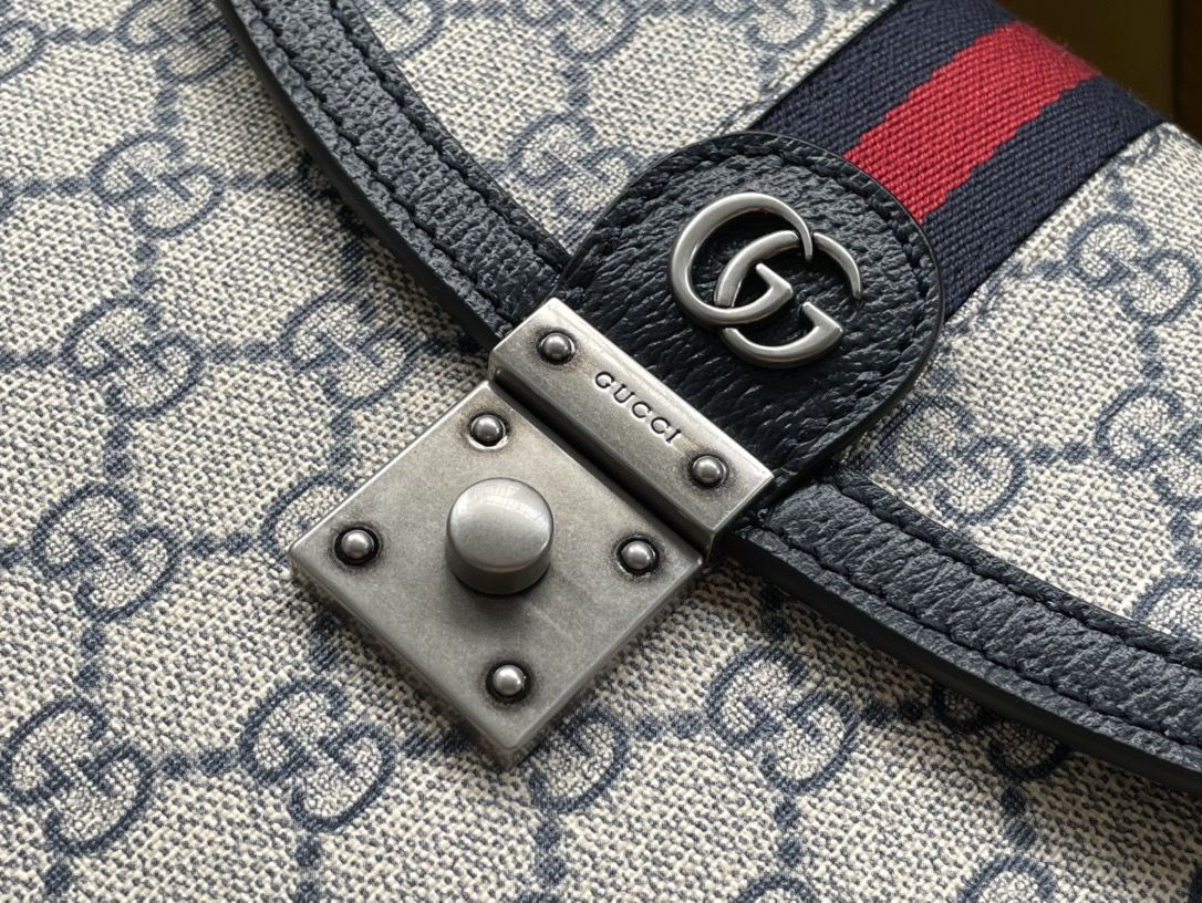 Bagsaaa Ophidia GG small top handle bag blue and beige - 25/17.5/7cm