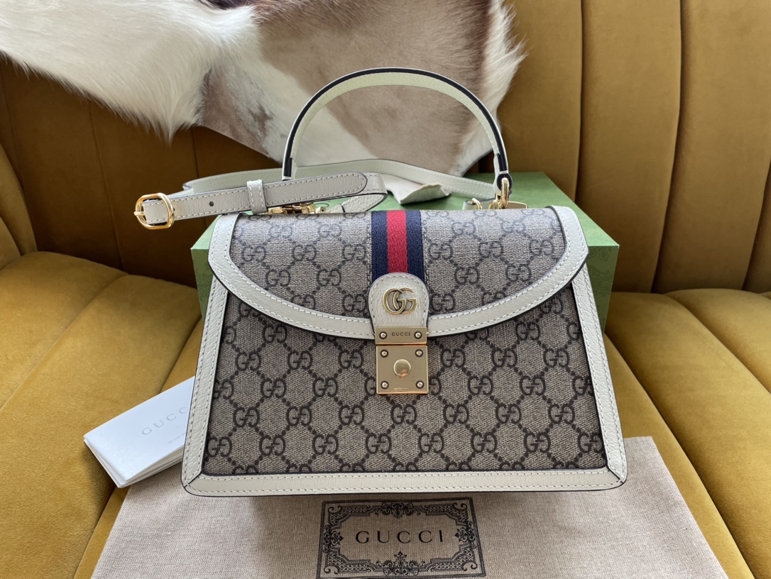 Bagsaaa Ophidia GG small top handle bag white and beige - 25/17.5/7cm