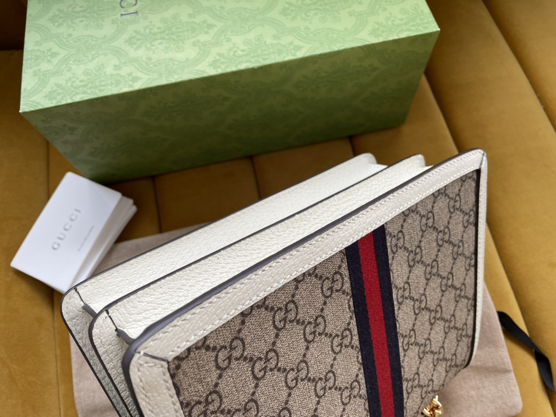 Bagsaaa Ophidia GG small top handle bag white and beige - 25/17.5/7cm