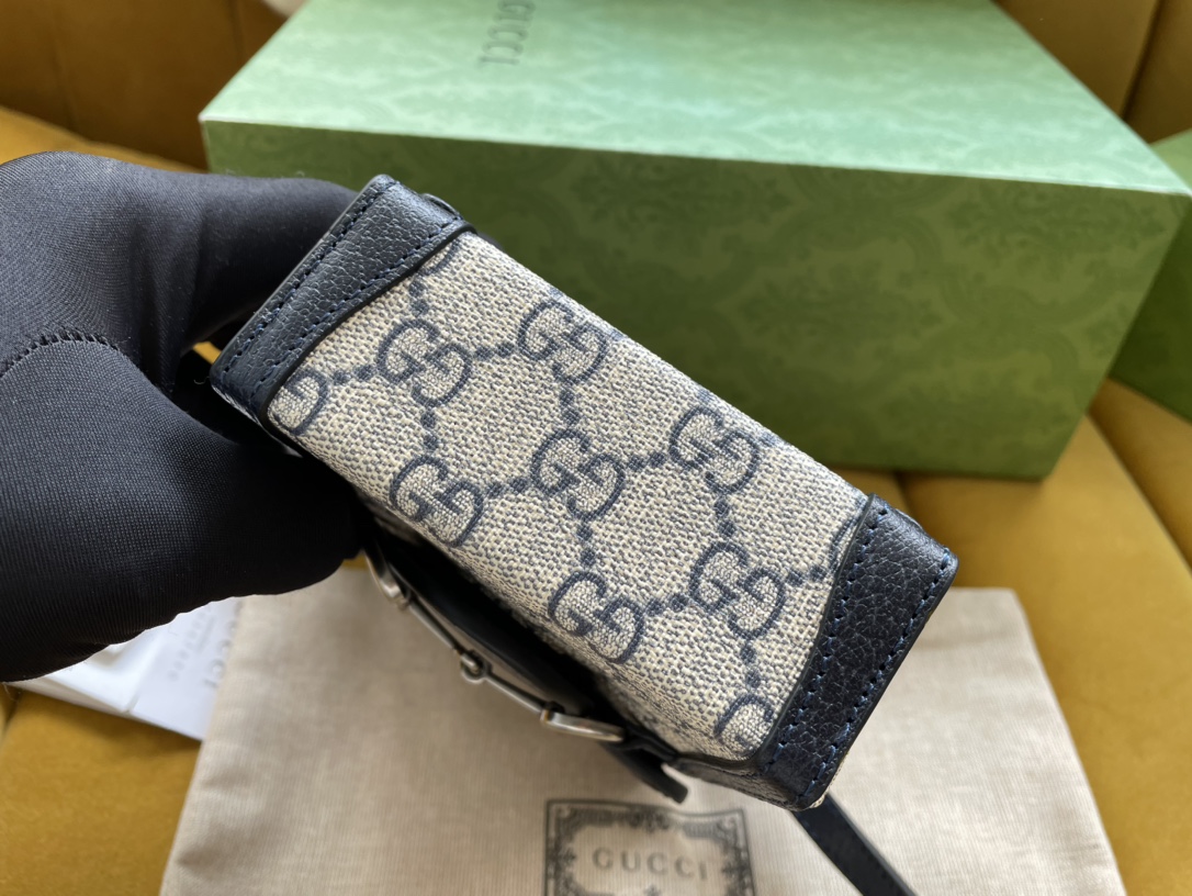 Bagsaaa Gvc*1 1955 Horsebit Mini Bag GG Blue and Beige 11.5/17/4cm