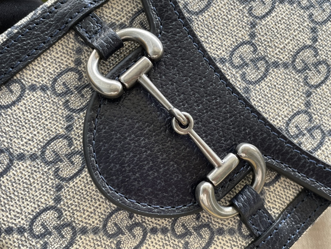 Bagsaaa Gvc*1 1955 Horsebit Mini Bag GG Blue and Beige 11.5/17/4cm