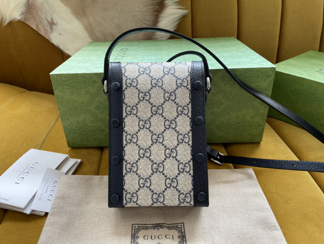 Bagsaaa Gvc*1 1955 Horsebit Mini Bag GG Blue and Beige 11.5/17/4cm