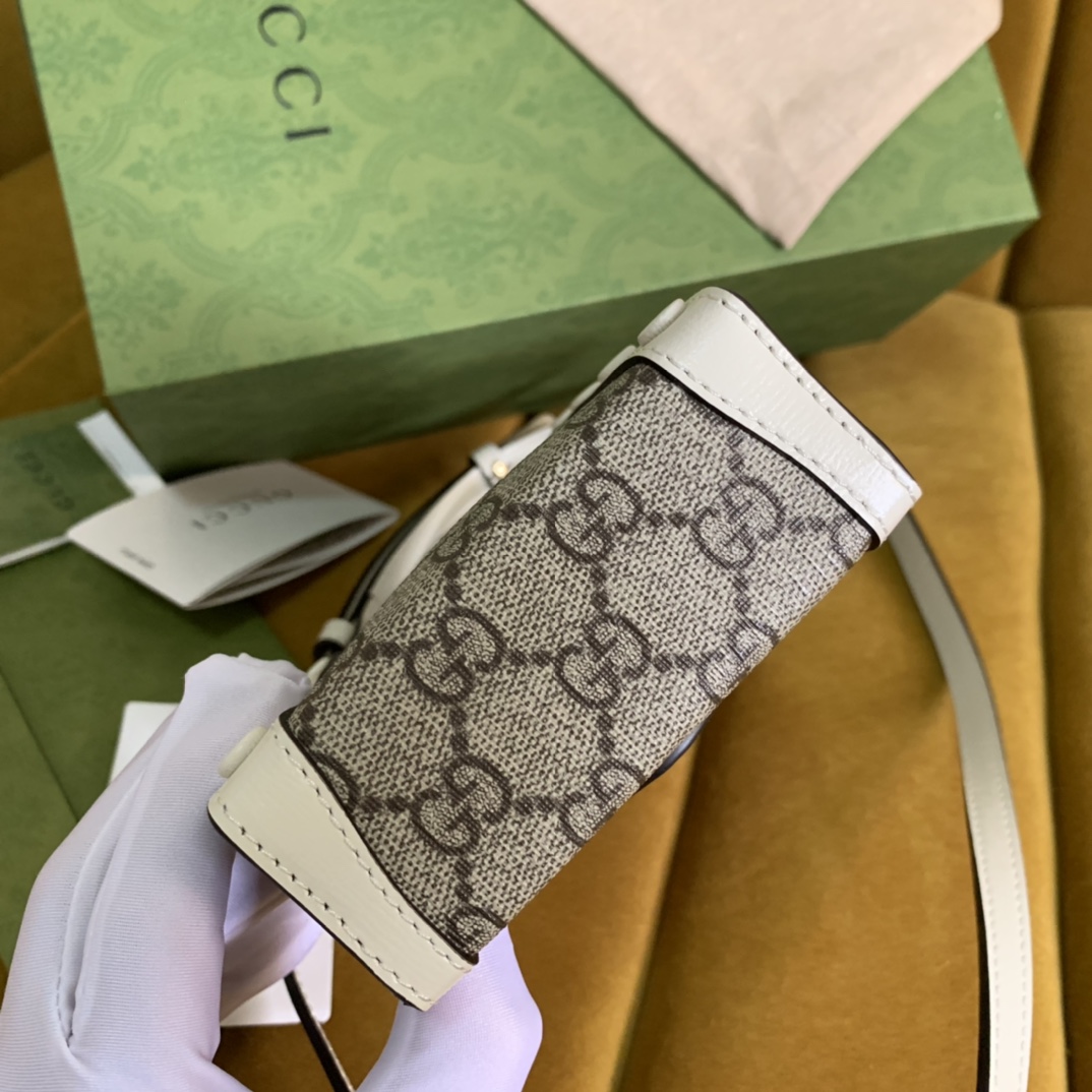 Bagsaaa Gvc*1 1955 Horsebit Mini Bag GG White and Beige 11.5/17/4cm
