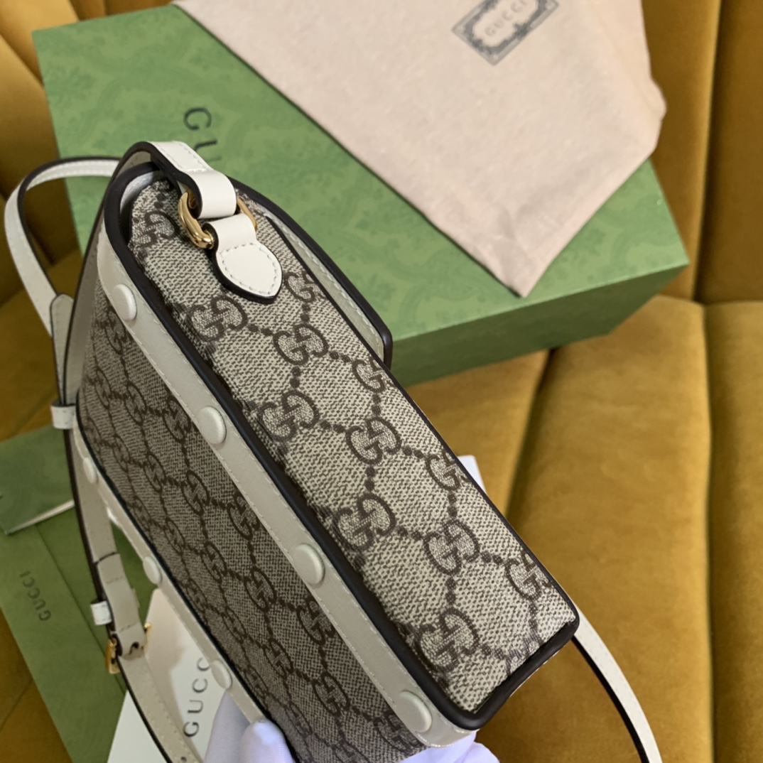 Bagsaaa Gvc*1 1955 Horsebit Mini Bag GG White and Beige 11.5/17/4cm