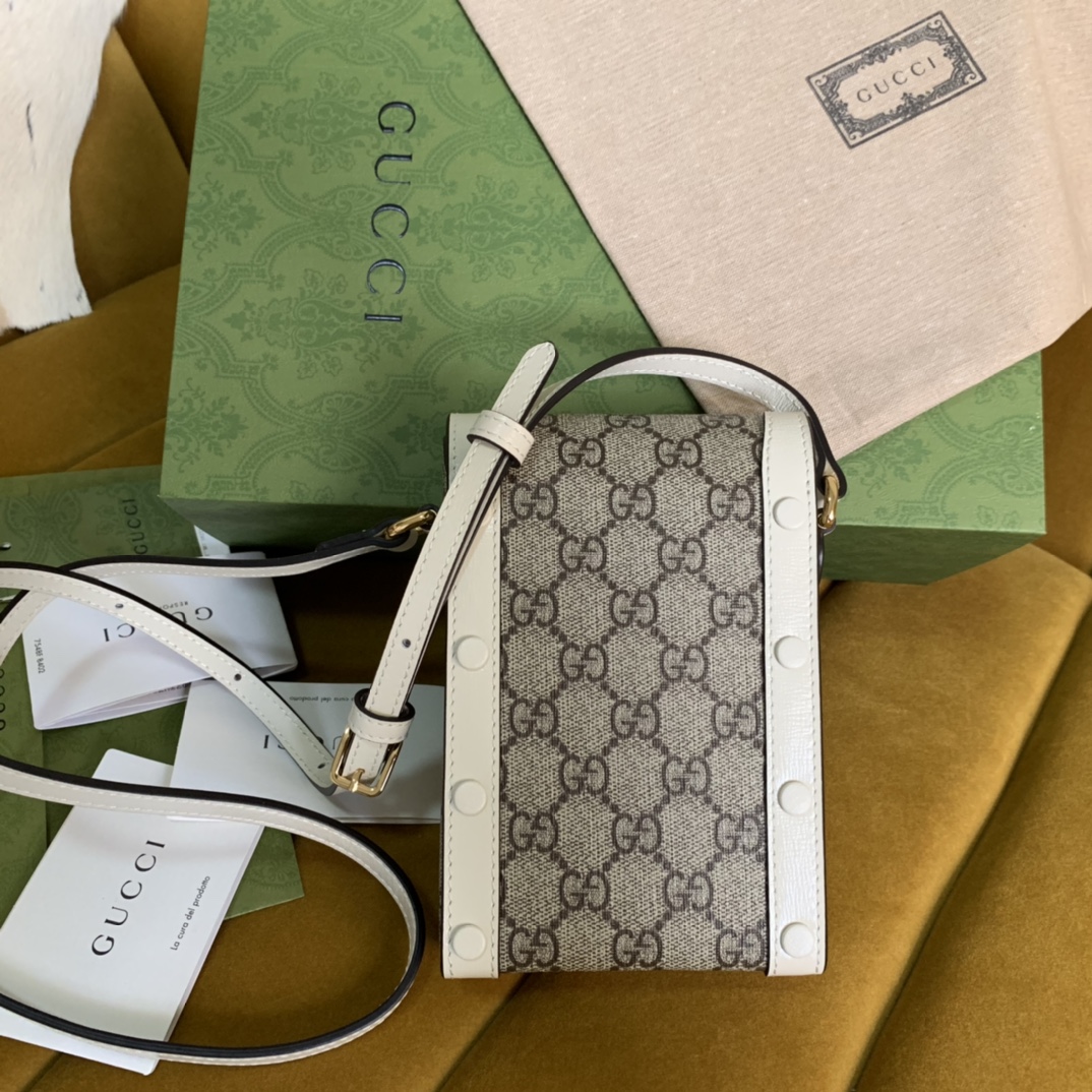 Bagsaaa Gvc*1 1955 Horsebit Mini Bag GG White and Beige 11.5/17/4cm