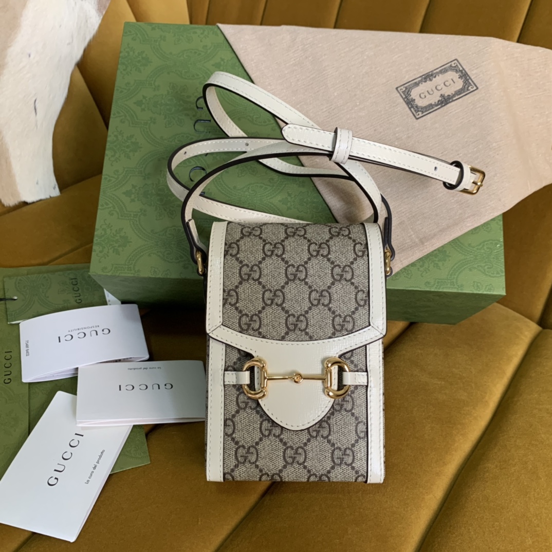 Bagsaaa Gvc*1 1955 Horsebit Mini Bag GG White and Beige 11.5/17/4cm