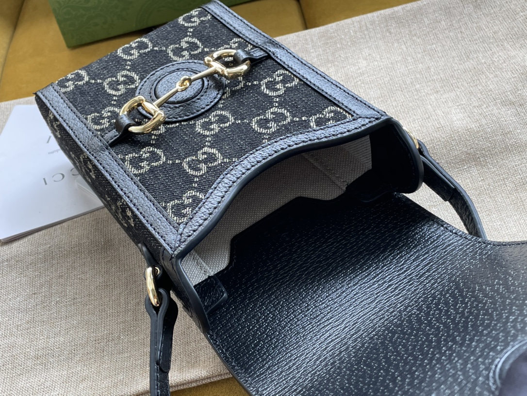 Bagsaaa Gvc*1 1955 Horsebit Mini Bag GG Black Denim 11.5/17/4cm