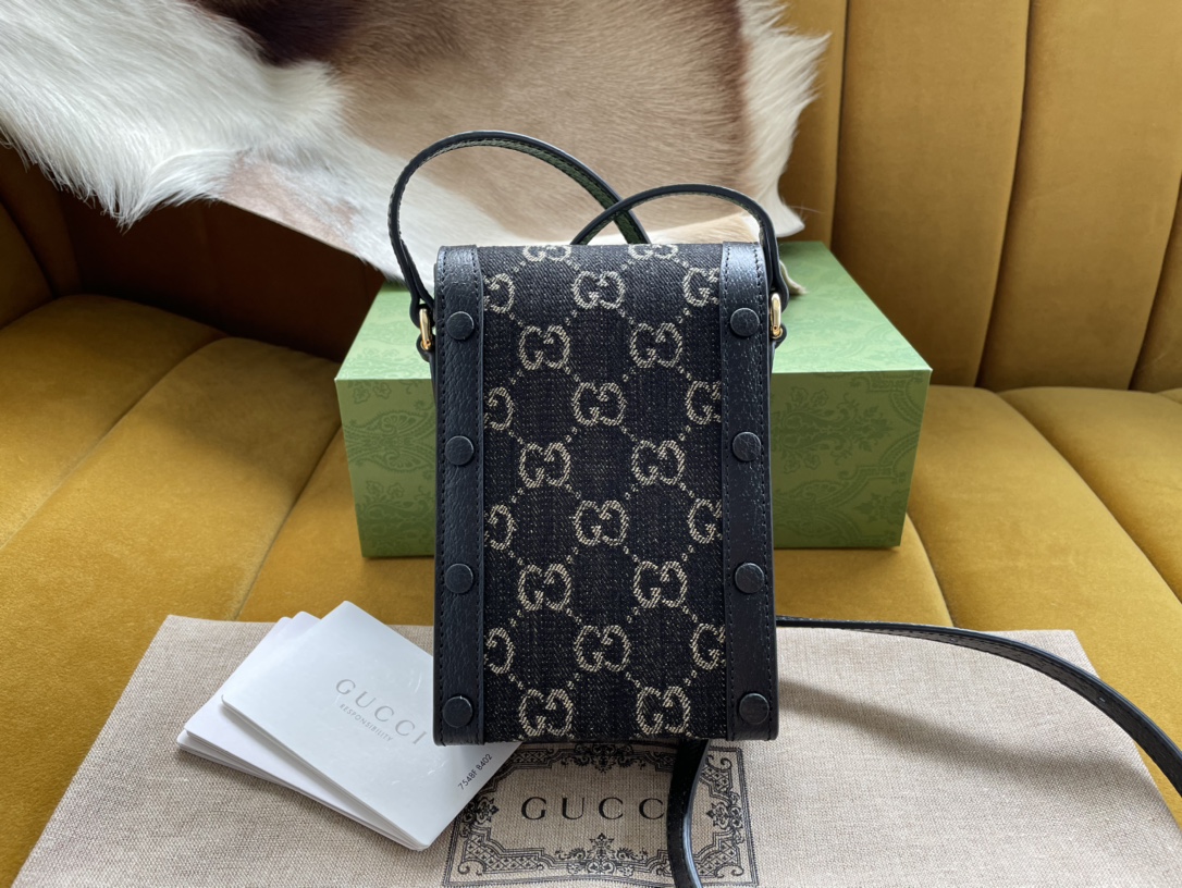 Bagsaaa Gvc*1 1955 Horsebit Mini Bag GG Black Denim 11.5/17/4cm
