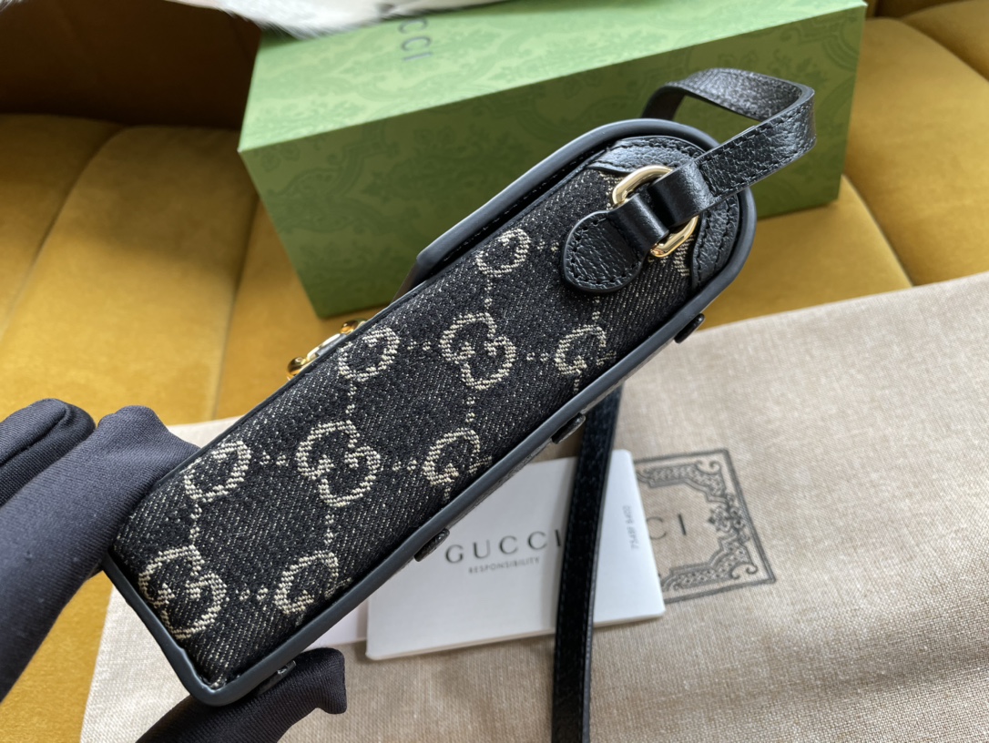 Bagsaaa Gvc*1 1955 Horsebit Mini Bag GG Black Denim 11.5/17/4cm