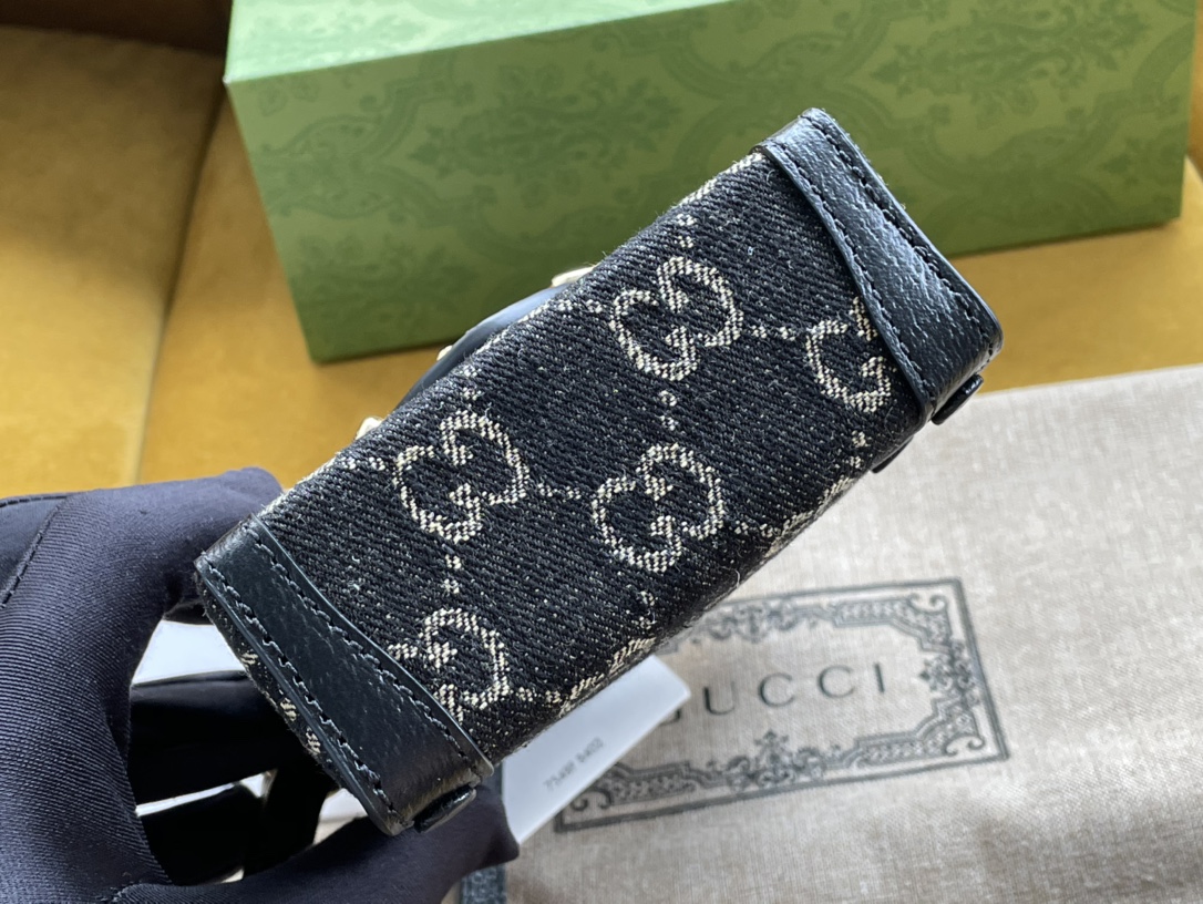 Bagsaaa Gvc*1 1955 Horsebit Mini Bag GG Black Denim 11.5/17/4cm