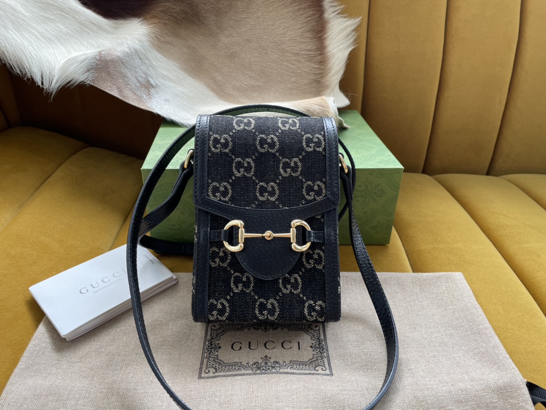 Bagsaaa Gvc*1 1955 Horsebit Mini Bag GG Black Denim 11.5/17/4cm